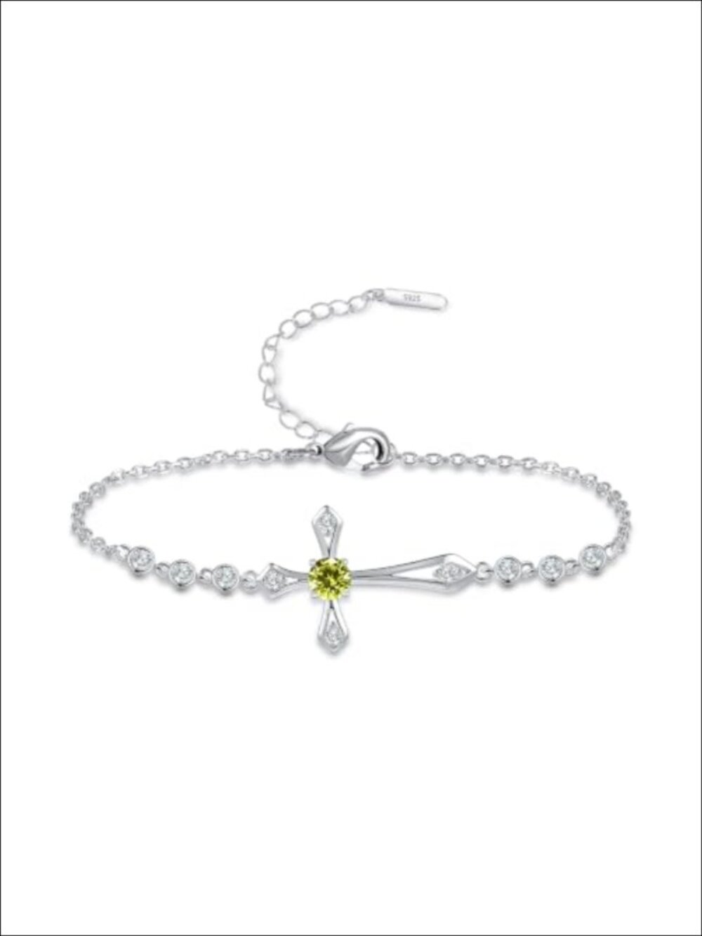 925 Sterling Silver Cross Bracelet Cubic Zirconia White Gold Plated